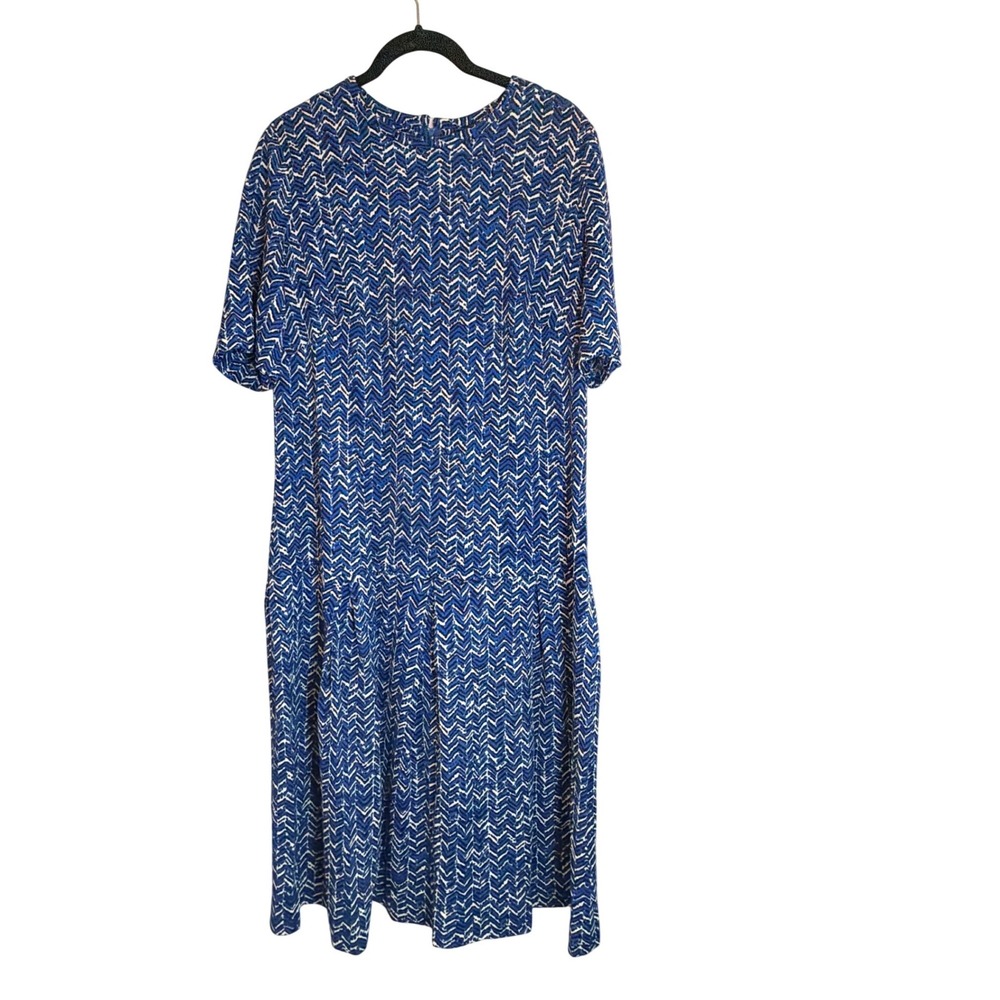 Vintage The Stroller Blue White Chevron Geometric Drop Waist Midi‎ Dress 20.5